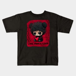 Cute Teddy Bear Love, Peace and Goth Kids T-Shirt